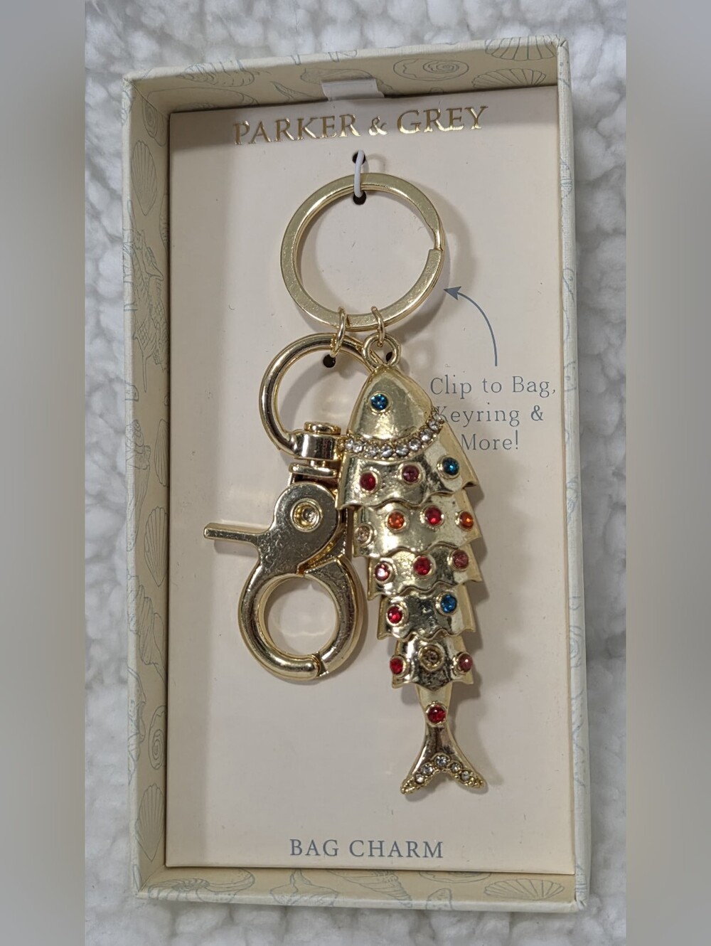 Gold Fish Keyring with Multicolor Stones